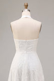Robe de fiançailles Midi à col nu blanc en ligne A-line avec dédentelle