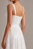 Robe de fiançailles midi blanche à col carré carré en ligne A