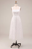 Robe de fiançailles midi blanche à col carré carré en ligne A
