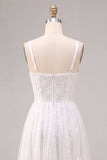 Robe de fiançailles midi blanche à col carré carré en ligne A