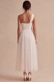 Robe de fiançailles blanche Midi à une épaule en ligne A