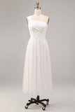 Robe de fiançailles blanche Midi à une épaule en ligne A