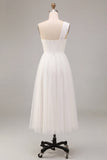 Robe de fiançailles blanche Midi à une épaule en ligne A