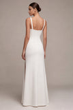 Robe de fiançailles longue blanche sirène à col carré avec fente
