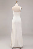 Robe de fiançailles longue blanche sirène à col carré avec fente