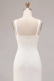 Robe de fiançailles longue blanche sirène à col carré avec fente