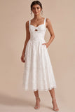 Robe de fiançailles Midi à brouilles blanches blanches à bretelles épaisses à serrure A-Line