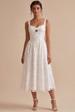 Robe de fiançailles Midi à brouilles blanches blanches à bretelles épaisses à serrure A-Line
