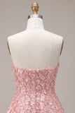 Robe courte de rentrée à la maison rose A-Line Sweetheart 3D fleur avec volants