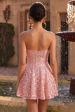 Robe courte de rentrée à la maison rose A-Line Sweetheart 3D fleur avec volants