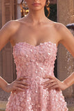Robe courte de rentrée à la maison rose A-Line Sweetheart 3D fleur avec volants
