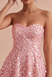 Robe courte de rentrée à la maison rose A-Line Sweetheart 3D fleur avec volants