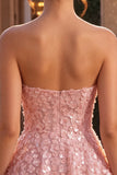 Robe courte de rentrée à la maison rose A-Line Sweetheart 3D fleur avec volants