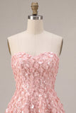 Robe courte de rentrée à la maison rose A-Line Sweetheart 3D fleur avec volants