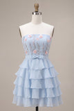 Robe courte de rentrée bleue, bretelle à fleurs à volants, sans bretelles