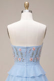 Robe courte de rentrée bleue, bretelle à fleurs à volants, sans bretelles