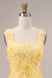 Robe courte de rentrée jaune à la maison en perles à col carré en A, perles
