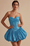 Robe de rentrée à la maison Short, paillettes bleues A-line Cuty Sweetheart