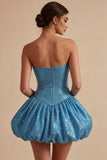 Robe de rentrée à la maison Short, paillettes bleues A-line Cuty Sweetheart