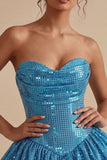 Robe de rentrée à la maison Short, paillettes bleues A-line Cuty Sweetheart