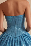 Robe de rentrée à la maison Short, paillettes bleues A-line Cuty Sweetheart