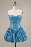 Robe de rentrée à la maison Short, paillettes bleues A-line Cuty Sweetheart