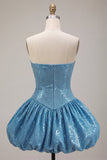 Robe de rentrée à la maison Short, paillettes bleues A-line Cuty Sweetheart