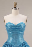 Robe de rentrée à la maison Short, paillettes bleues A-line Cuty Sweetheart