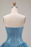 Robe de rentrée à la maison Short, paillettes bleues A-line Cuty Sweetheart