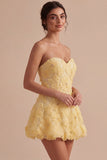 Robe de rentrée florale à fleurs de perles en forme de perles jaunes en forme de Sweetheart A-Line avec volants