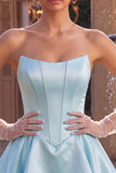Robe de fin d’année en satin à volants en satin à la taille basque sans bretelles à la taille basque