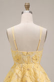 Robe courte de rentrée à la maison à volants à étages en ligne A jaune