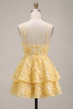 Robe courte de rentrée à la maison à volants à étages en ligne A jaune