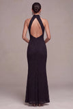 Robe longue formelle sirène noire à col nu avec dentelle