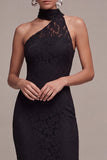 Robe longue formelle sirène noire à col nu avec dentelle