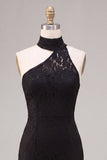 Robe longue formelle sirène noire à col nu avec dentelle