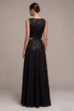 Longue robe formelle longue à paillettes noires à col rond