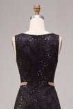 Longue robe formelle longue à paillettes noires à col rond
