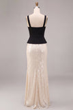 Sirène noire et blanche, paillettes carrées, longue robe formelle