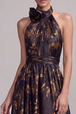 Robe longue formelle longue à col noir ligne en A à col en A sans dos avec fente