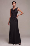 Robe longue formelle sirène noire sans manches à col à capuchon