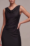 Robe longue formelle sirène noire sans manches à col à capuchon