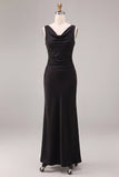 Robe longue formelle sirène noire sans manches à col à capuchon