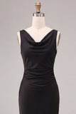 Robe longue formelle sirène noire sans manches à col à capuchon