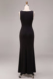 Robe longue formelle sirène noire sans manches à col à capuchon