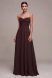 Robe longue de cérémonie en mousseline A-Line Dark Coffee Sweetheart