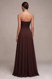 Robe longue de cérémonie en mousseline A-Line Dark Coffee Sweetheart