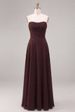 Robe longue de cérémonie en mousseline A-Line Dark Coffee Sweetheart