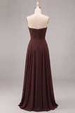Robe longue de cérémonie en mousseline A-Line Dark Coffee Sweetheart