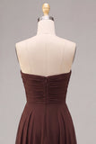 Robe longue de cérémonie en mousseline A-Line Dark Coffee Sweetheart
